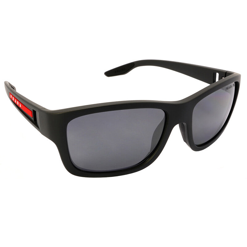 Prada Linea Rossa  Polarized Dark Grey Mirror Silver Rectangular Men's Sunglasses PS 01WS UFK07H 59