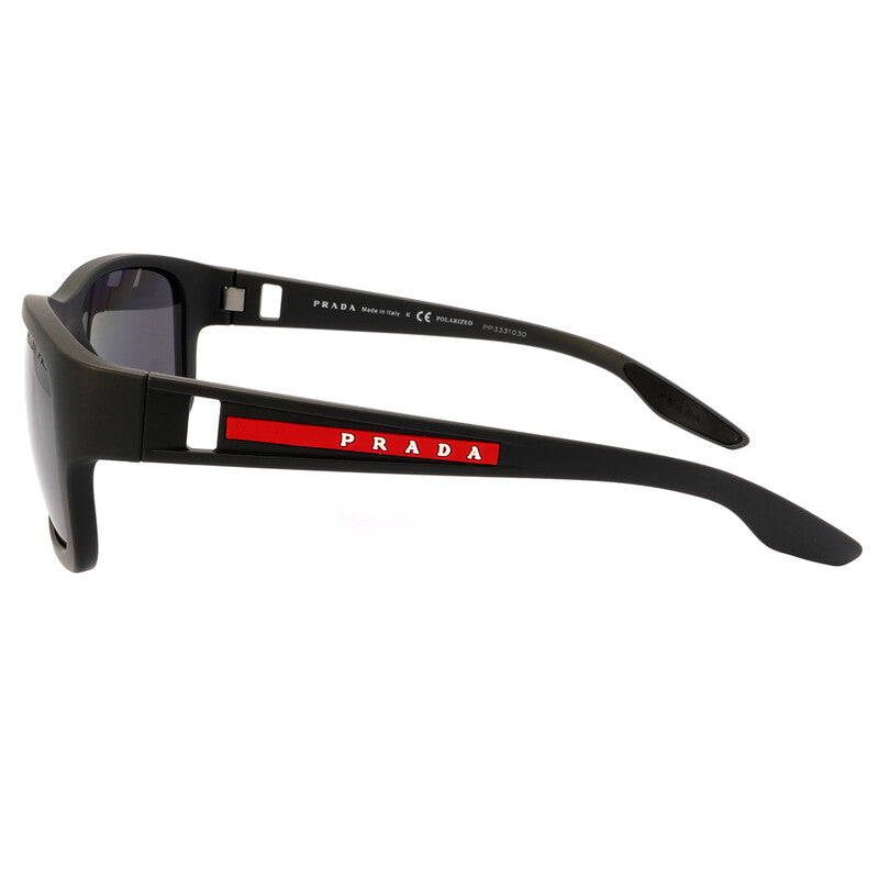 Prada Linea Rossa  Polarized Dark Grey Mirror Silver Rectangular Men's Sunglasses PS 01WS UFK07H 59